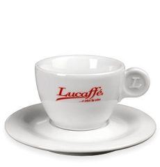 Lucaffé cappucino csésze fehér, piros Lucaffé felirattal